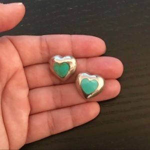 Silver and turquoise heart earrings